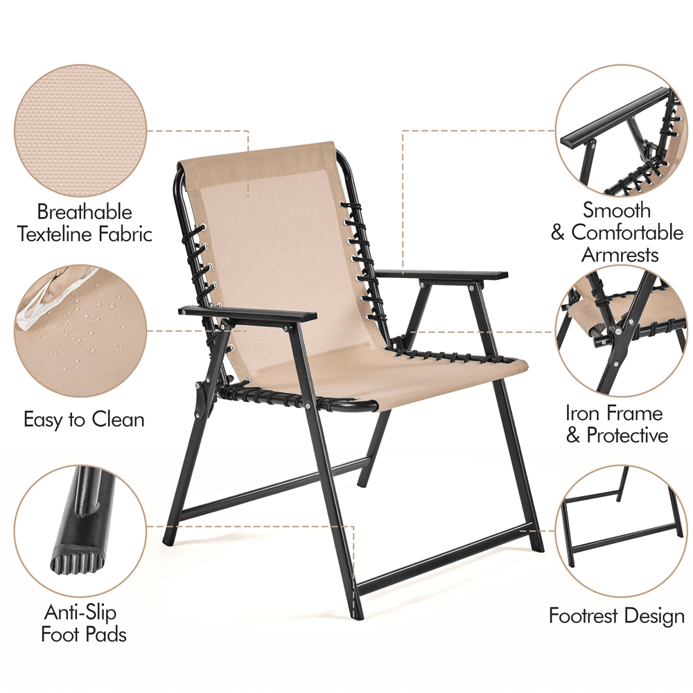 Renwick Set of 2 Outdoor Folding Dining Chairs with Armrests, Beige