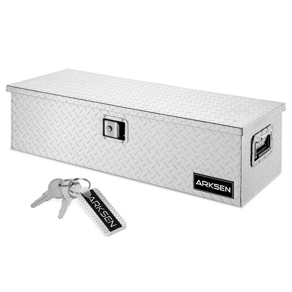 ARKSEN 39" Aluminum Diamond Plate Tool Box Chest Box Pick Up Truck Bed RV Trailer Toolbox Storage With Side Handle And Lock Keys, Silver