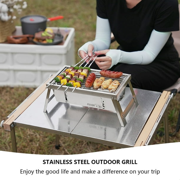 Grille de Camping en plein air, foyer Portable en acier inoxydable, support  de cuisine à bois