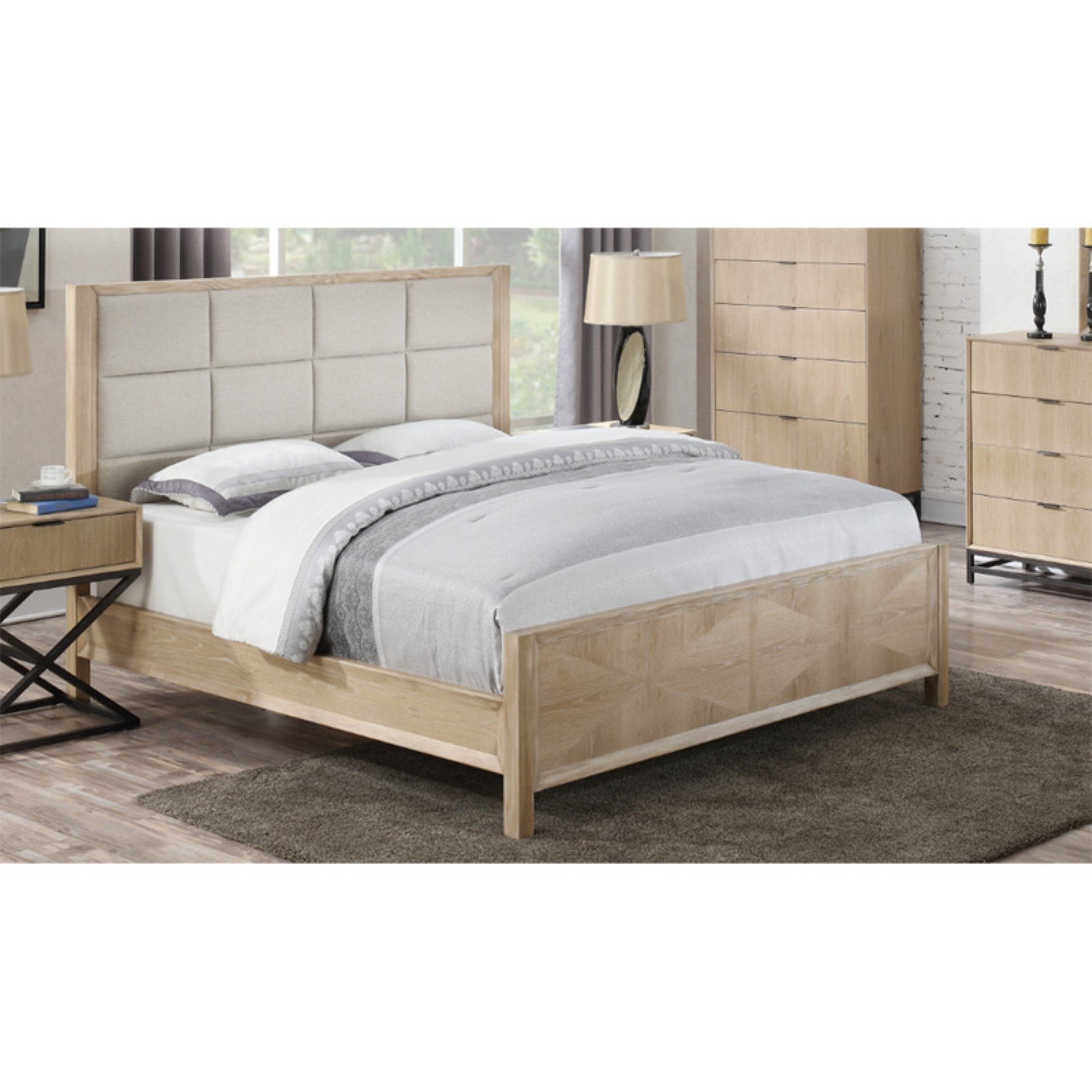 Emerald Home Aden White Oak And Charcoal Gray Bed With Upholstered Emerald Home Aden White Oak And Charcoal Gray Bed With Upholstered Headboard Panel Stitching Detail King Com