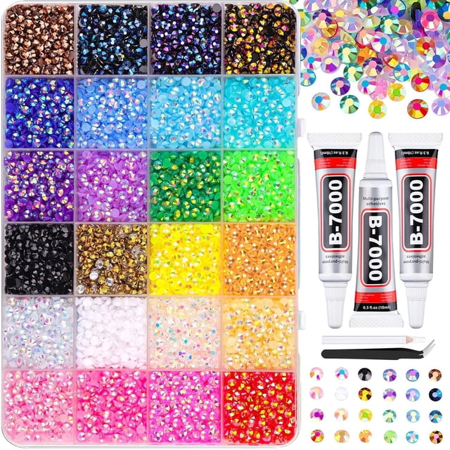 Resin Jelly Rhinestones for Bedazzling, Colorful DIY Resin Rhinestone Kit, Diamond Painting & Bedazzler Kit for Nails, Books, Crafts, Multicolor Rhinestones, Resin Gems (24COLORS-24000PCS)