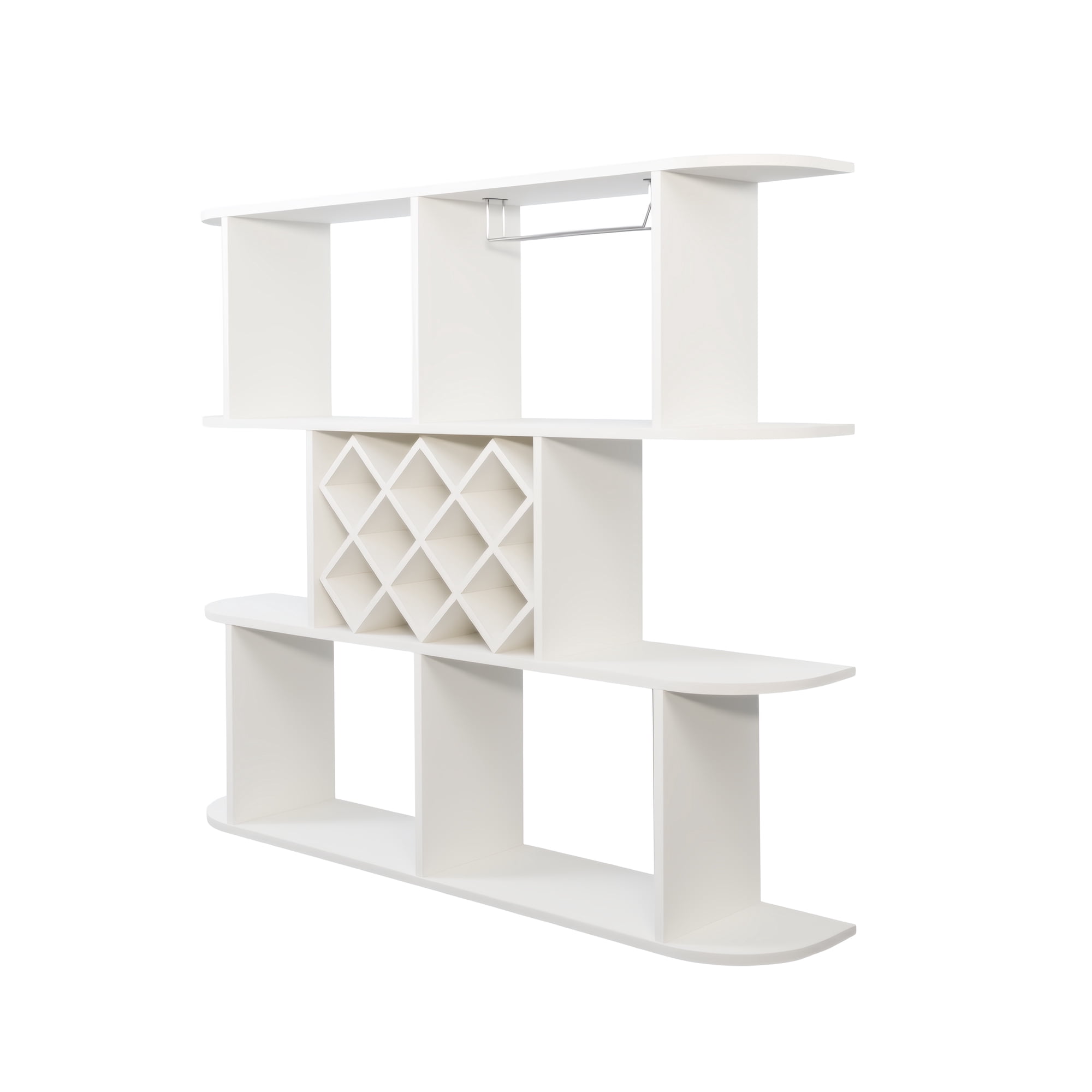 Wall Mounted Wine Rack with 3 Tiers, Rustic Bottle and Glass Storage Shelf for Home Bar, White Finish, Large Capacity with Integrated Glass Holder