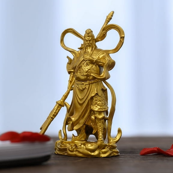 Handcrafted Guan Gong Statue Golden Brass 2.83in Courage & Safety Perfect Gift for Business Space Decor