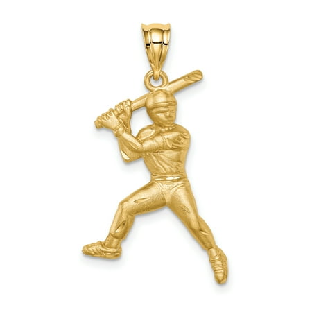 14k Diamond Cut Baseball - 14K Yellow Gold Plated Brushed & Diamond Cut Baseball Player Pendant