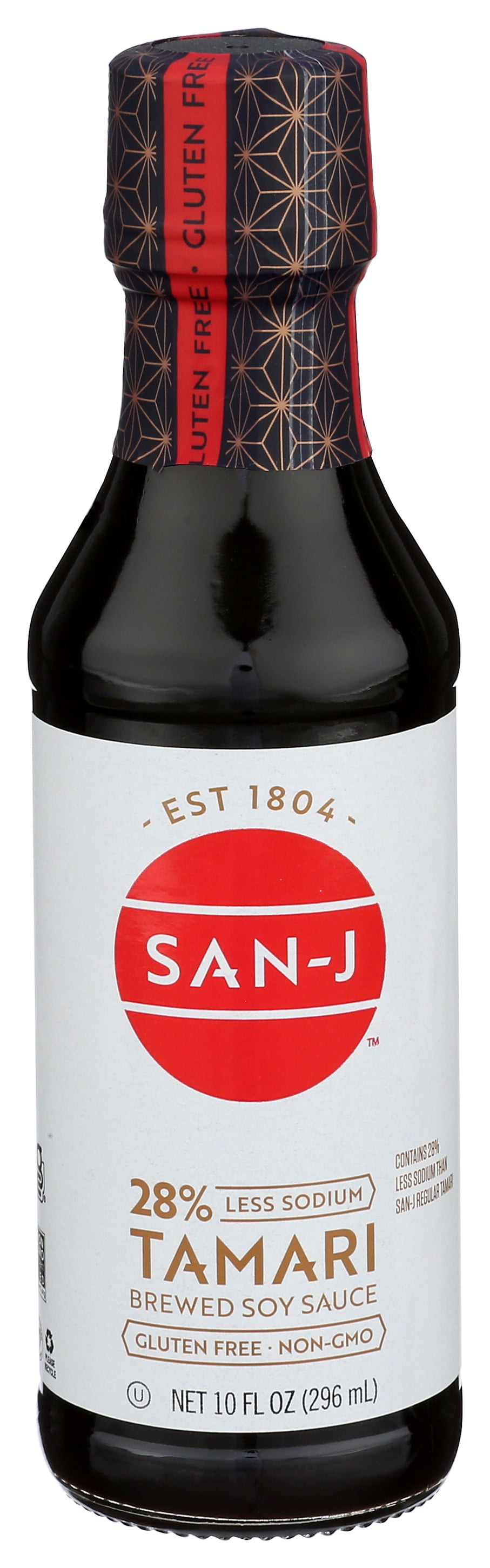 (3 pack) San-J Tamari Gluten Free Soy Sauce Reduced Sodium, 10.0 Fl oz., in a glass bottle