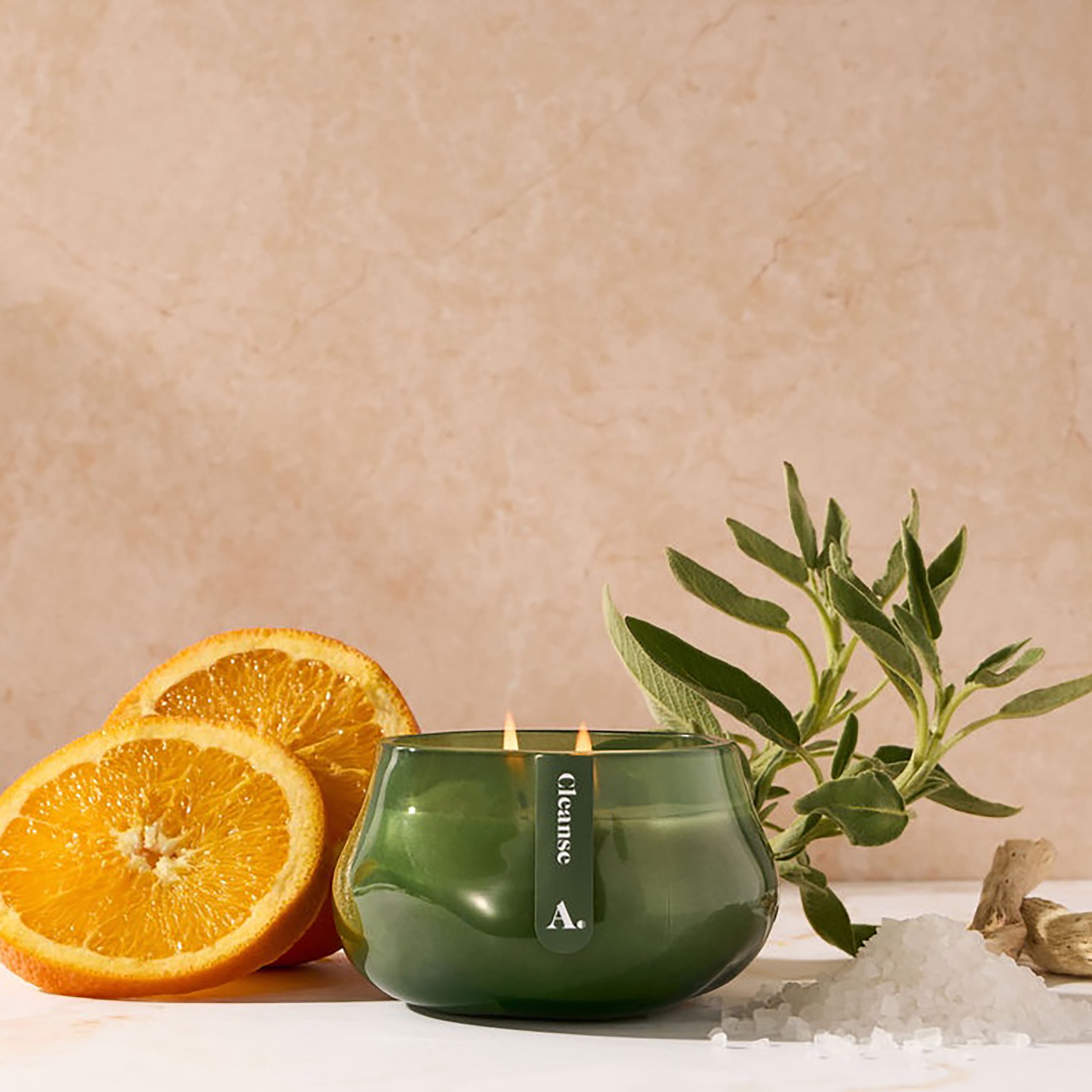 Allswell Cleanse (Fresh Orange + Sage Leaf + Sea Salt) Scented 1-Wick Organic Blown Jar Spa Candle 8oz.