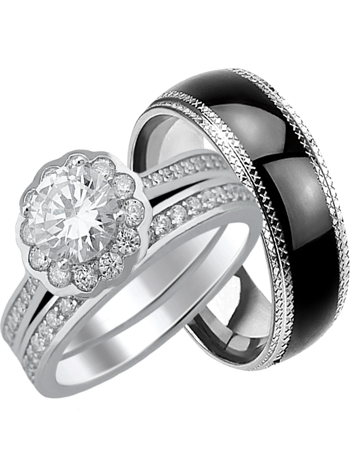 LaRaso Co His  Hers  CZ Wedding  Ring  Set Unique Matching 