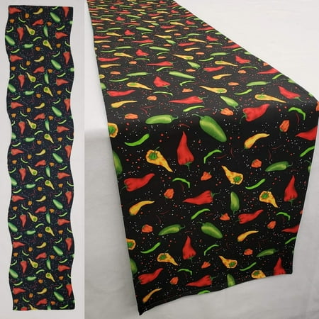 

Hot Peppers Table Runner by Penny s Needful Things (6 Feet Long - SCALLOPED) (Black)