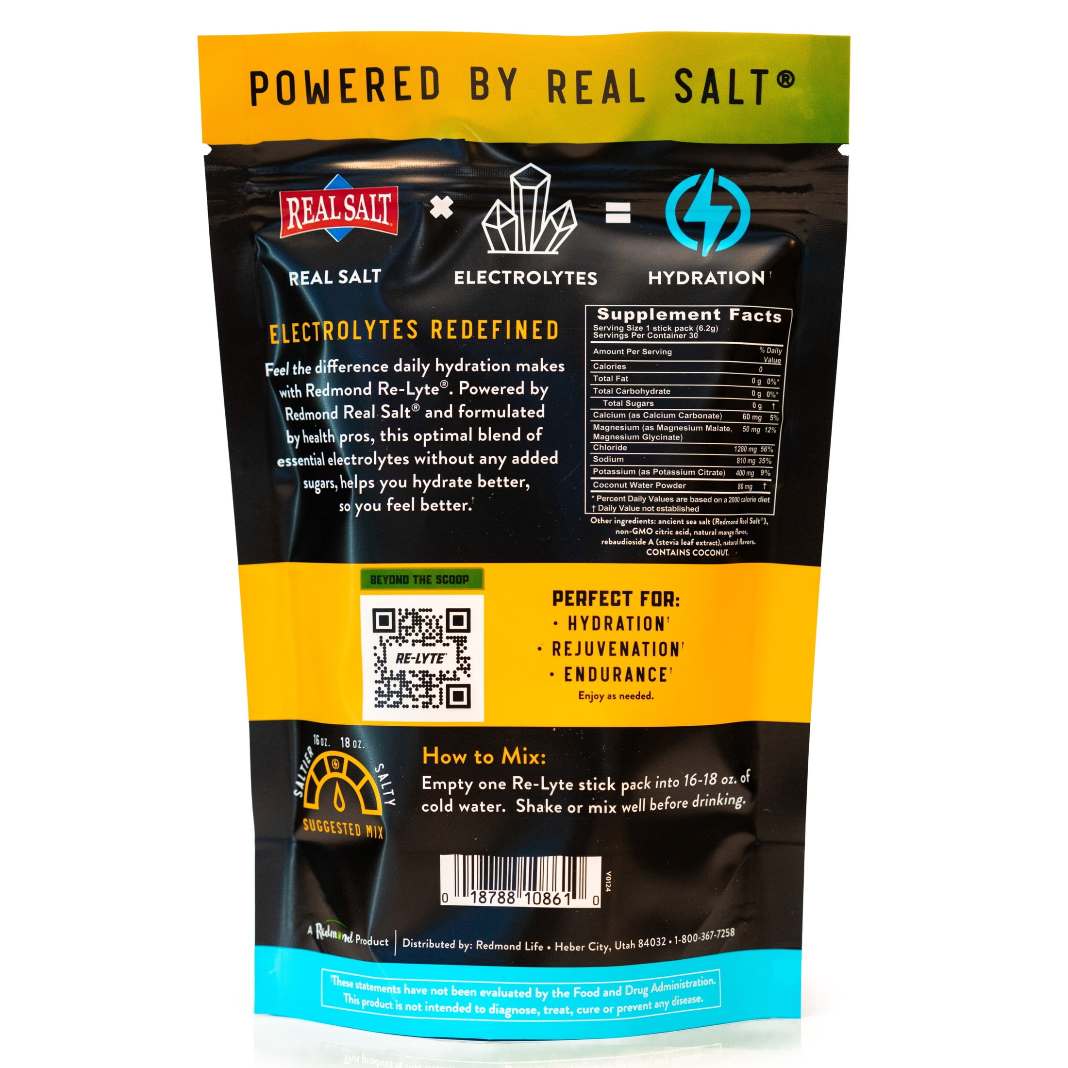 Redmond Re-Lyte® Hydration Drink Mix (Mango), 30 Stick Packs