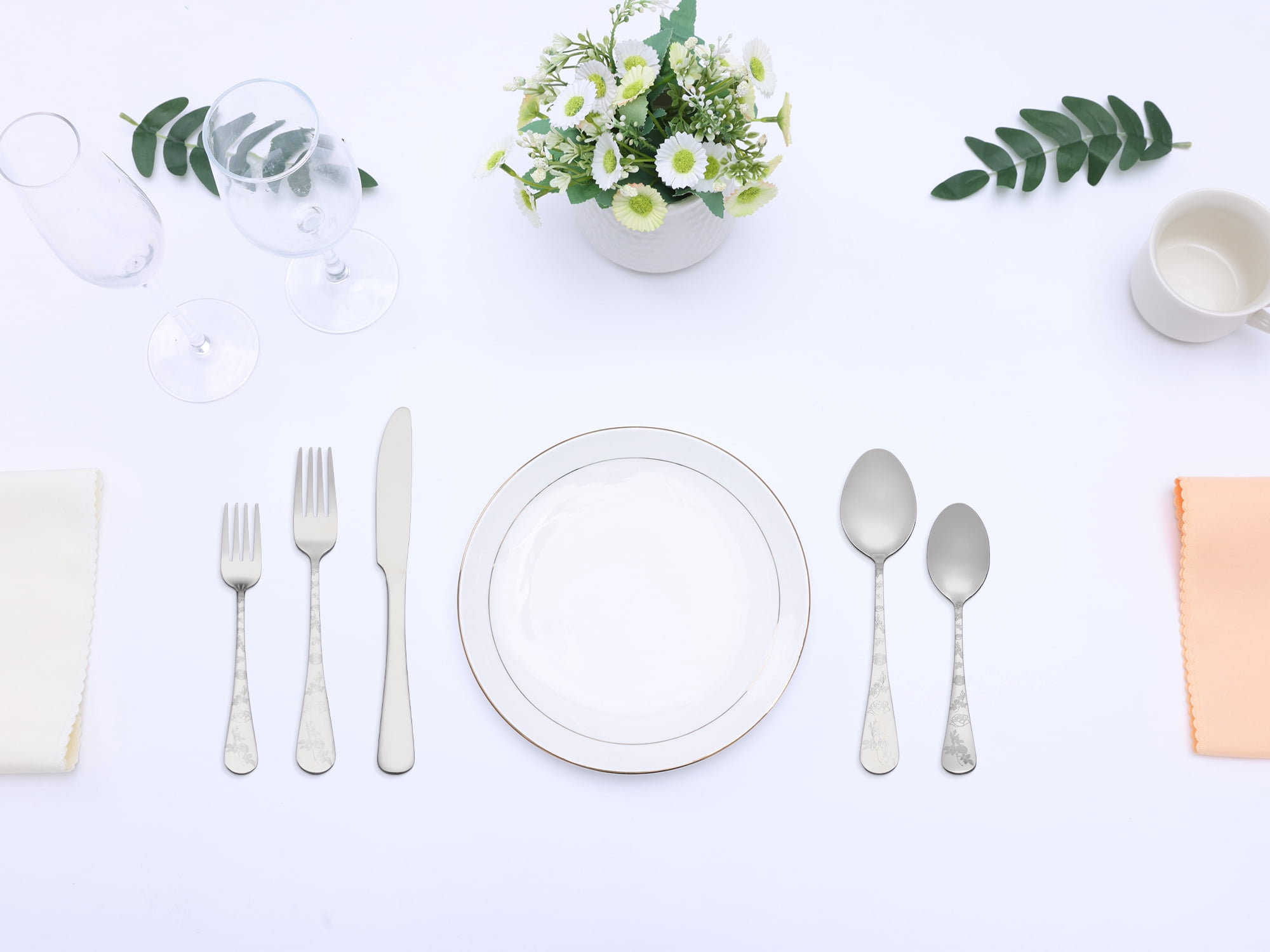 Unique Bargains 30 Piece Silverware Set for 6 Stainless Steel Floral Flatware Silver 30