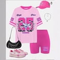 thumbnail image 5 of Sanphen Outfit For Girls Size 1-2 Years Lightweight Soft Short Sleeve Crew Neck Letter Print Tops With Shorts Set Summer School Dailywear Girls Clothes Set Hot Pink, 5 of 8