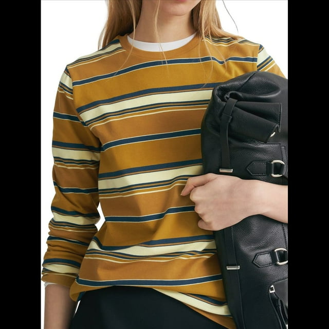 Sudadera de Rayas con Cuello Redondo para Mujer, Larga, Bloque de Color, Informal, Holgada, Deportiva Verde S