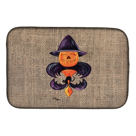 Halloween Pumpkin Bat Fleur de lis Dish Drying Mat