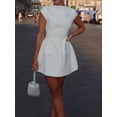 thumbnail image 5 of Biezeib Women Summer Mini Dress Solid Color Cap Sleeve A-line Dress Fashion Zipper Fake Pockets Slim Short Dress, 5 of 6