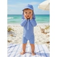 thumbnail image 5 of Baby Boys Swimsuit Seersucker Long Sleeve One Piece Zipper Bathing Suit Rash Guard Swimwear Sunsuit, 5 of 8