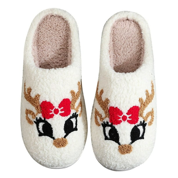 Zapatos Casa Sin Cordones Felpa Piel Esponjosa Dibujos Animados Renos para Invierno en Interiores