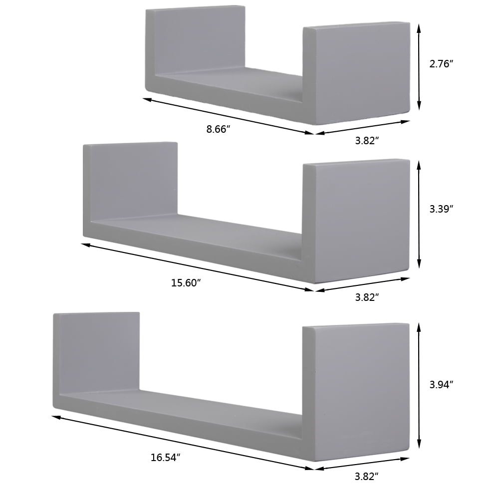 Private Jungle Wall Shelves Set of 3 Floating Display Shelves Ledge Bookshelf Wall Mount Storage Home Decors，Gray