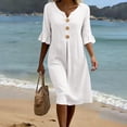 thumbnail image 6 of ClodeEU Women's V Neck Button Ruff Short Sleeve Midi Dress,Solid Color Casual Summer Dress White,Women's Plus S, 6 of 9