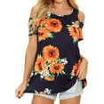 thumbnail image 3 of WISEFIN Womens Off-The-Shoulder Short Sleeve Floral Print Casual T-Shirt Blouse Tops, 3 of 4