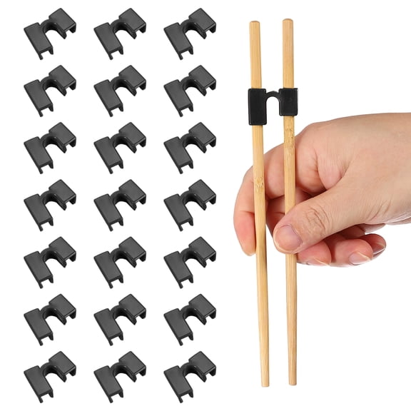 Uxcell 24 Pcs Chopsticks Helper, Reusable Training Chopstick Hinges Connector for Learners, Black