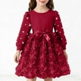 thumbnail image 2 of SERTG Girls Dress Solid Color Long Sleeve Round Neck Dress with Bow Belt Casual Fashion Soft Everyday Comfortable Skirt for Kids(Wine#1,4-5 Years), 2 of 9