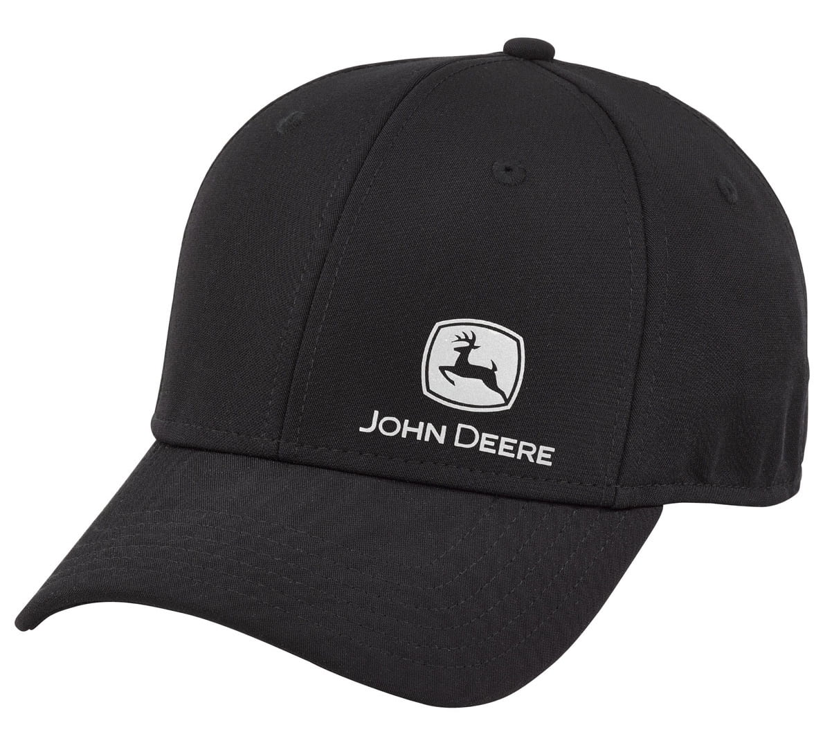 John Deere Beautiful Basic Black Stretch Fit Hat with Embroidered Logo on Front
