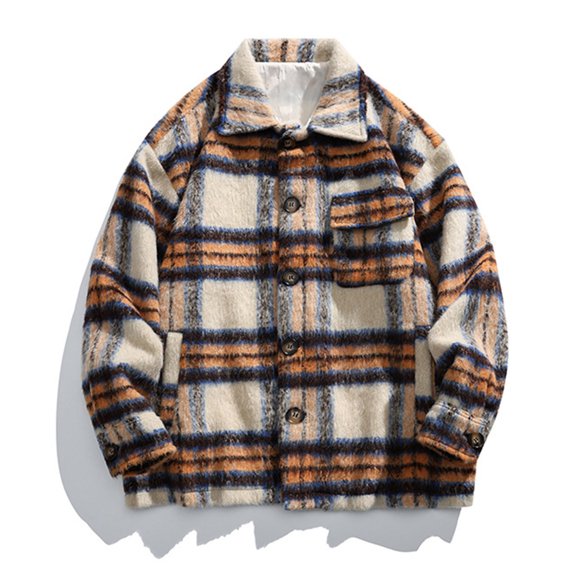 LEBONYARD Flannel Jacket for Men Fleece Lined Plaid Shirts Shacket Jacket,Fashionable Men's Stripe Long Sleeve Hoodless Casual Outwear Jackets Khaki M