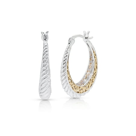 - Sterling Silver 14K Gold Plated Two Tone Twist Hoop Earring
