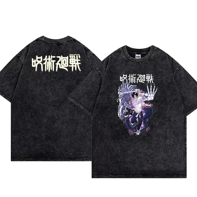 Camiseta de Anime Jujutsu Kaisen para hombre, camiseta lavada 100% algodón, camiseta transpirable con estampado informal, ropa de calle Hip Hop y2k