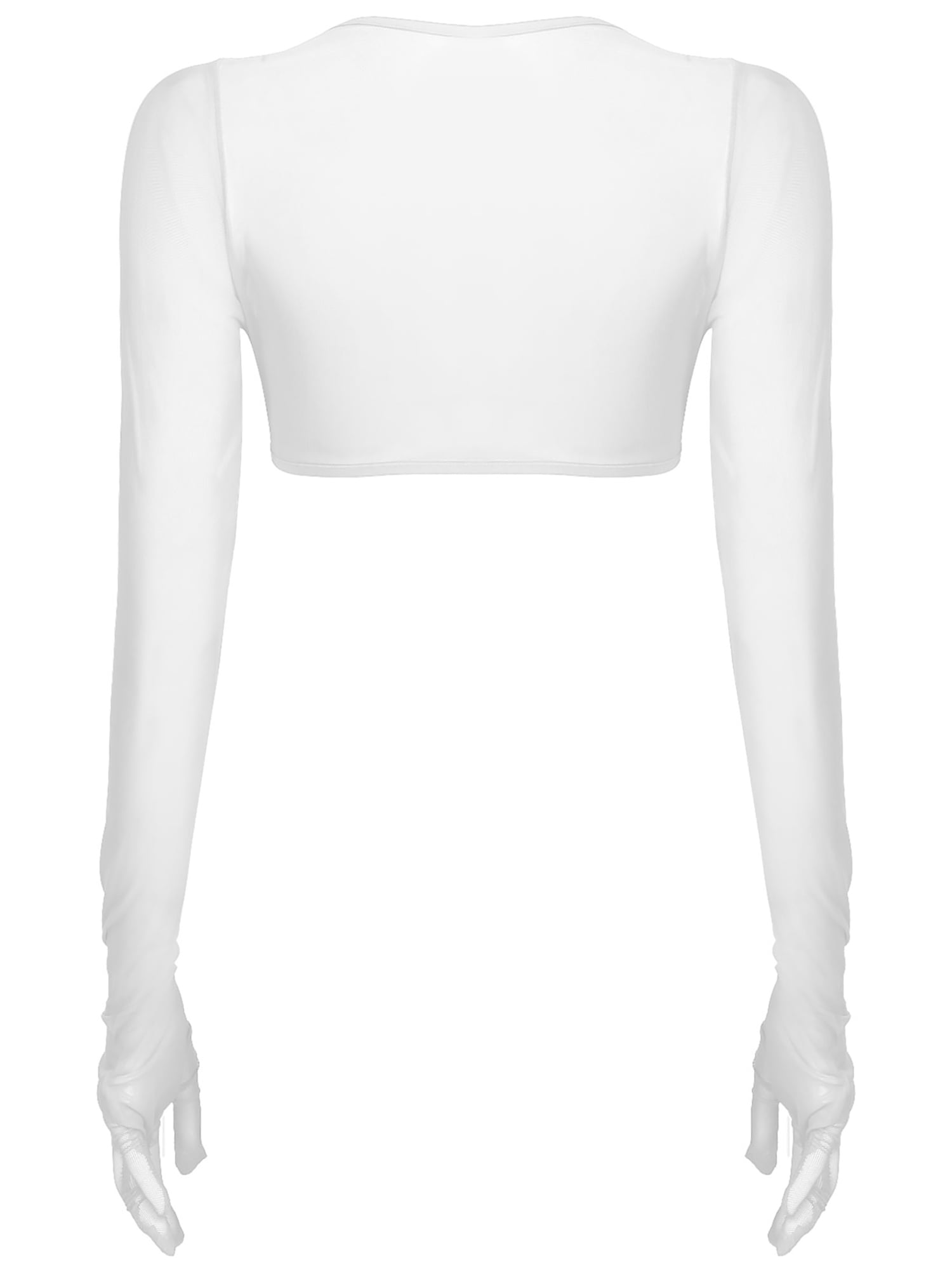 white mesh crop top long sleeve