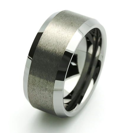 Men's Tungsten Carbide Wedding Band Ring 10mm Comfort Fit Beveled Edges Flat Tungsten Ring