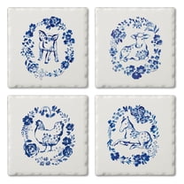 Thirstystone Blue Painted Farm 4-Pack Assorted Tumbled Tile Coasters