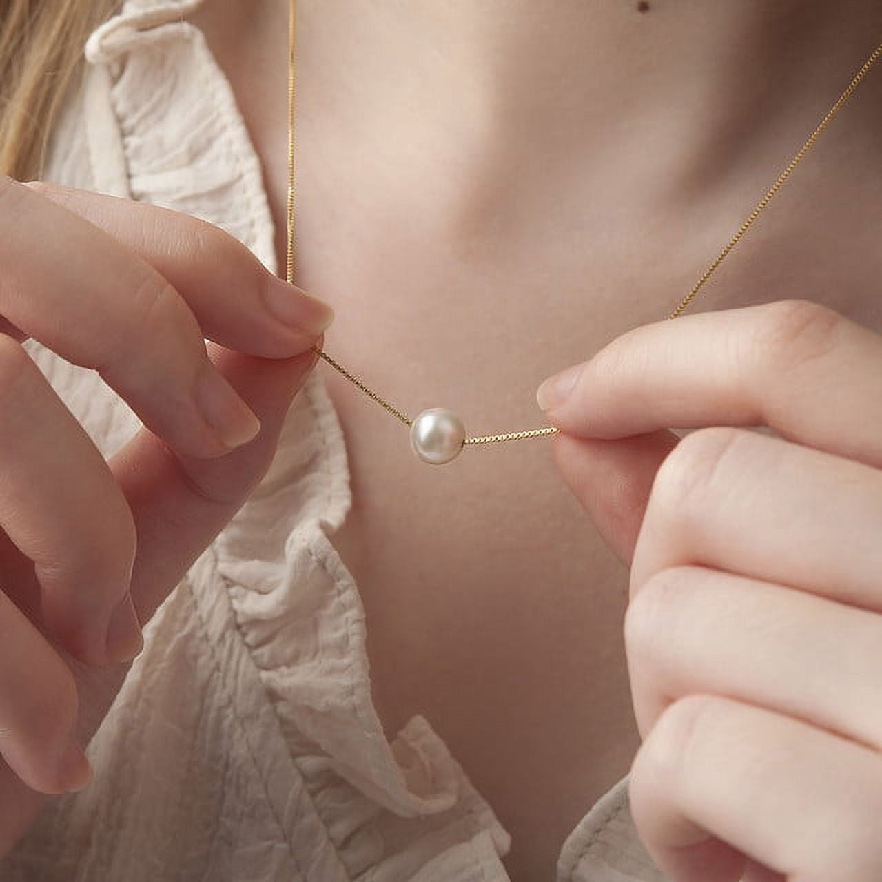 Anavia Freshwater White Pearl Necklace - Cultured Pearl Pendant Sterling Silver Necklace for Women