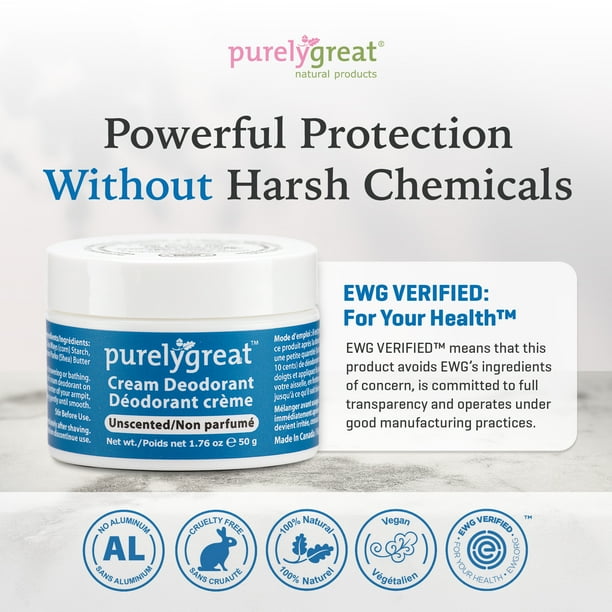 4 Pack - Purelygreat Natural Deodorant Cream - Unscented 50g