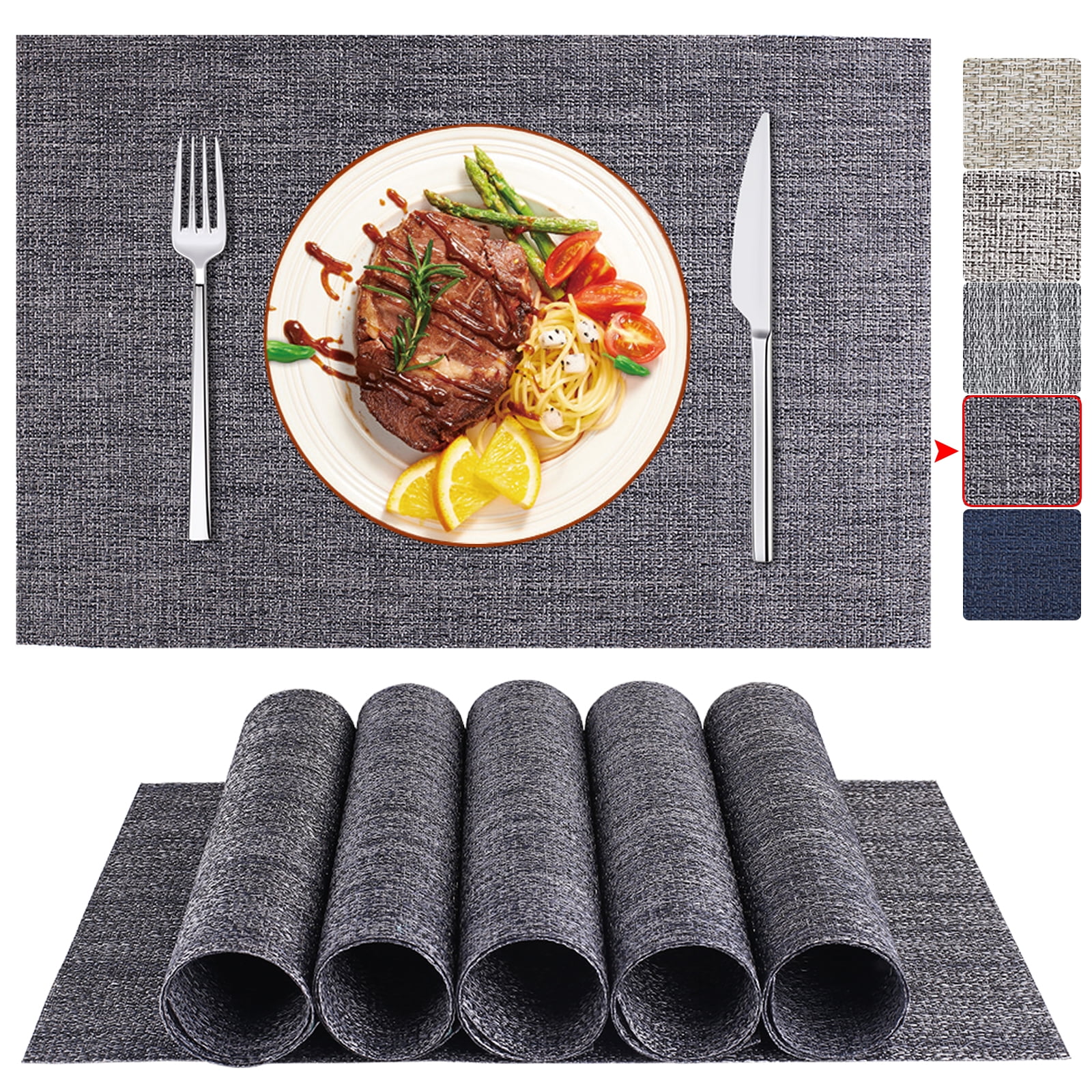 Placemats Set of 6, BETEAM Woven Vinyl Durable & Washable Place Mats