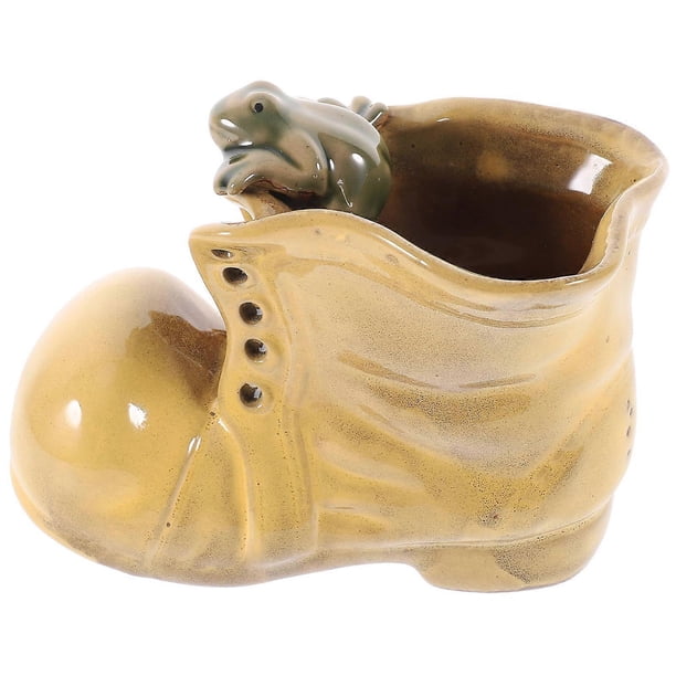 1pc Cartoon Boot Shaped Bonsai Planter Ceramic Flower Pot Succulent Plant Container Random Color