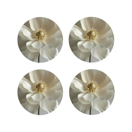 

Junzan Elegant Ivory Flower Print Coasters for Drinks - Leather Coasters Set of 4 for Coffee Table for Housewarming/Kitchen/Bar/Decor-Round Shape
