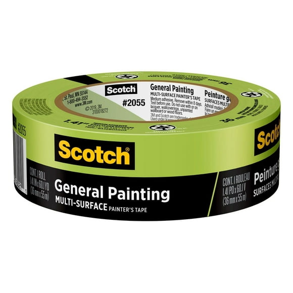 Ruban pour peintres pour surfaces multiples à usage général Scotch®, 2055-36NP, 36 mm x 55 m (1,41 po x 60,1 v) 36 mm x 55 m