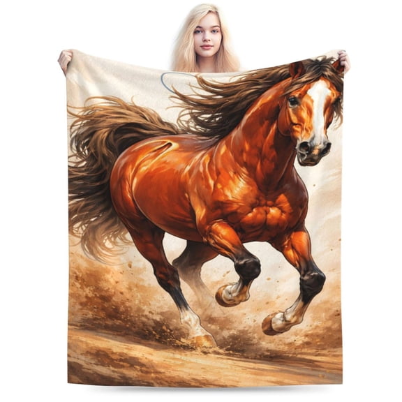 Horse Blanket for Boys Men Adults Fleece Flannel Running Horse Comfy Lightweight Throw Blankets for Couch Travel Bedding Decor 50x40