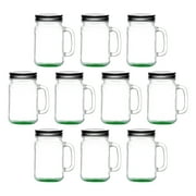 10 Libbey Handle Mason Jars with Lids Set, 16 oz. - Traditional style, Drinking, Glassware - Green