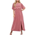 thumbnail image 2 of Pisexur Robe à Manches Courtes Col Rond Femme Couleur Unie Robe en Velours Manches Courtes Col Rond Robe Col en V Robe Femme en Solde, 2 of 7
