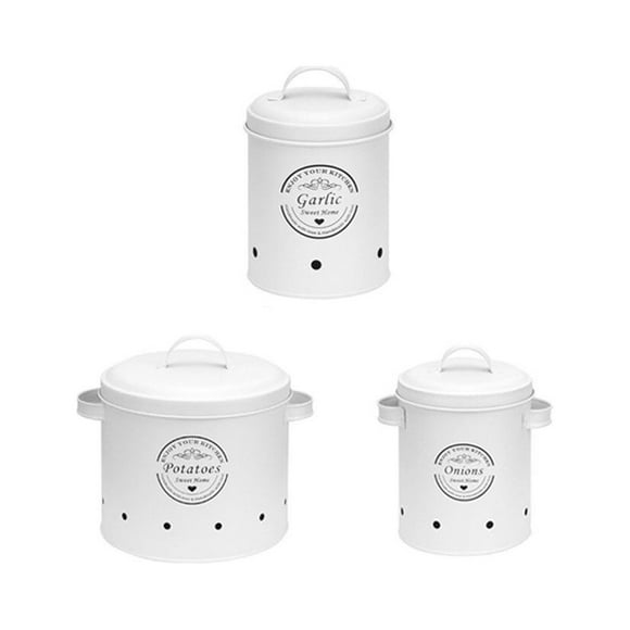 facefd Pack of 3 Potato Bin Carbon Steel Kitchen Canister Garlic Containers with Lid Potatoes Countertop Organizer Restaurant Type A