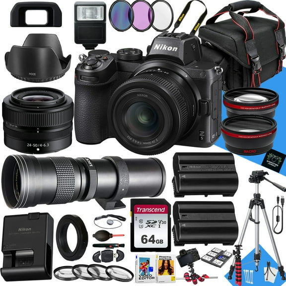 Nikon Z5 Mirrorless Camera with NIKKOR Z 24-50mm f/4-6.3 And 420-800mm Lens   64GB Memory   Extra Battery   Slave Flash   Filters   Tripod   More (32pc Bundle)