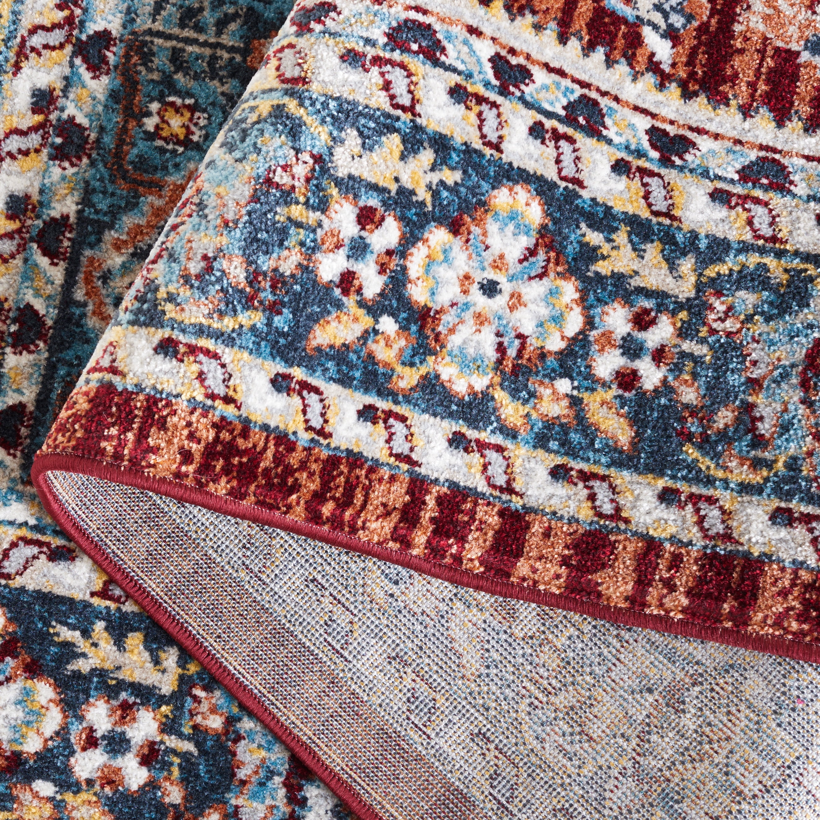 SAFAVIEH Bayside Keila Oriental Polyester Machine Washable Area Rug, Red/Blue, 6'7" x 6'7" Square