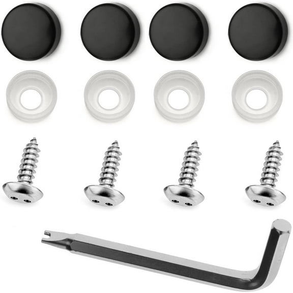 LFPartS Stainless Steel Rust Resistant License Plate Frame Security Anti-Theft Screws Fasteners (M5x16mm Self-Tapping, Black Caps)