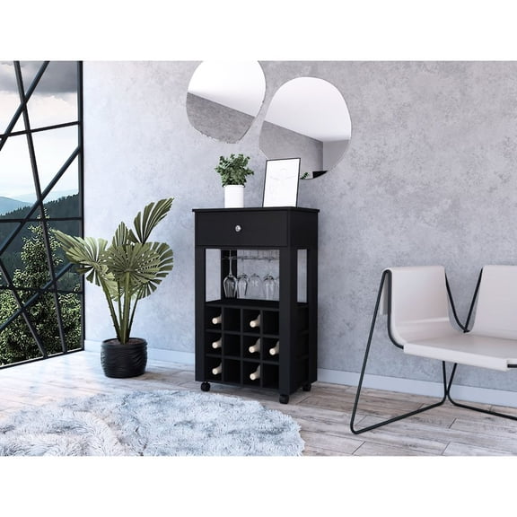 12 Wine Cabinet In Shiny Black , 1 Drawer, 4 Legs Cabinet,