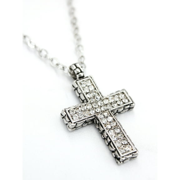 Rhinestone Cross Charm Necklace & Earring Set - NE-11574