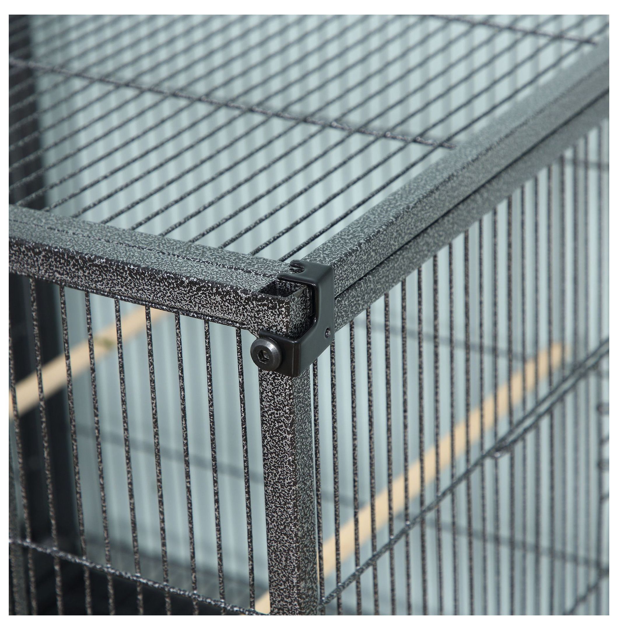 Large Bird Cage Double Rolling Metal 40.25" H w/Storage Shelf & Perches - Black/Gray