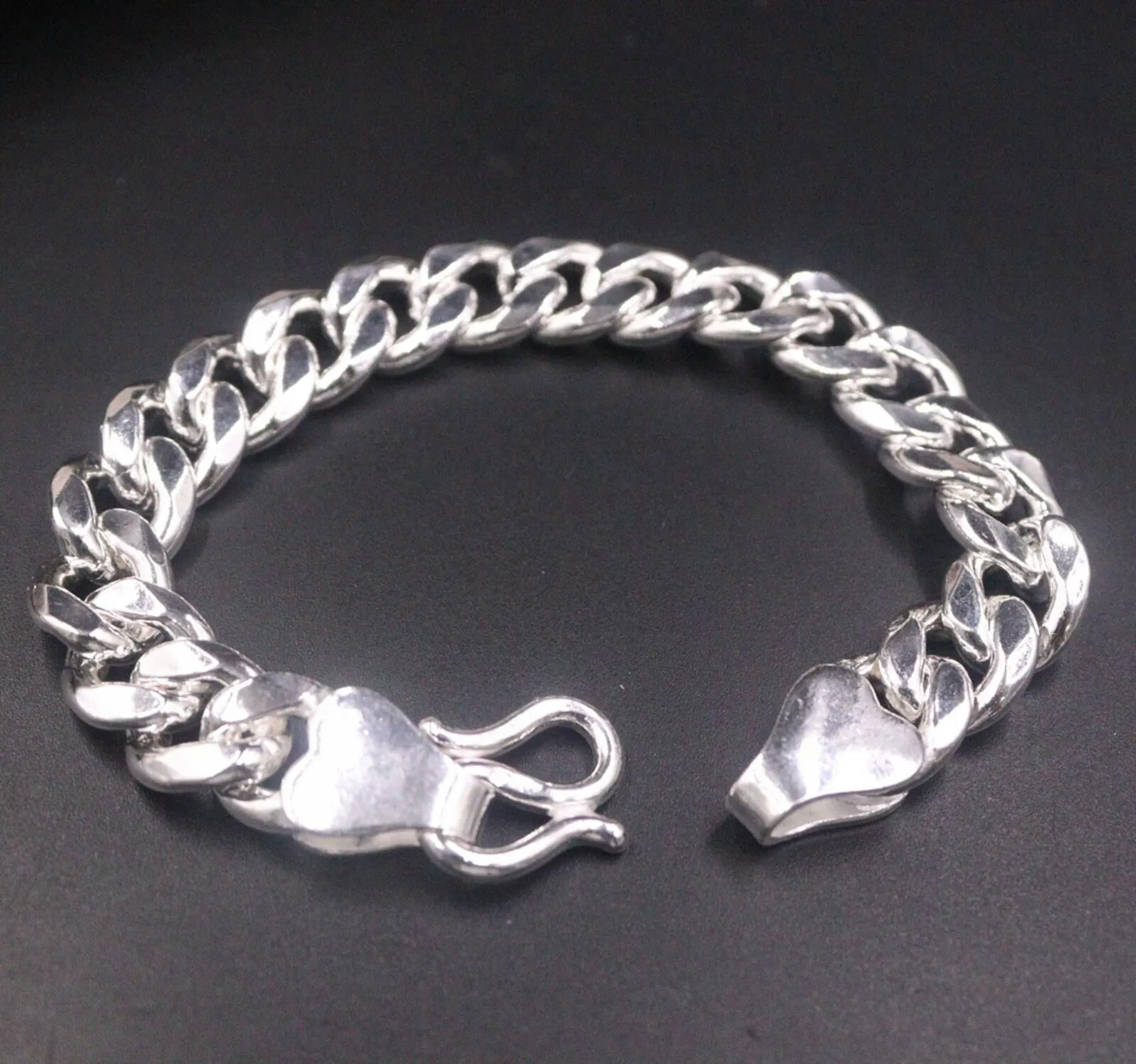 HOOUN Pure 999 Fine Silver Chain Men 12mm Cuban Curb Link Bracelet 60-61g/7.8inch
