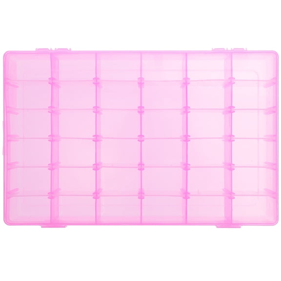 Portable 36-Grid Clear Hard Plastic Adjustable Jewelry Organizer Box Storage Container Case with Removable Dividers (Pink)